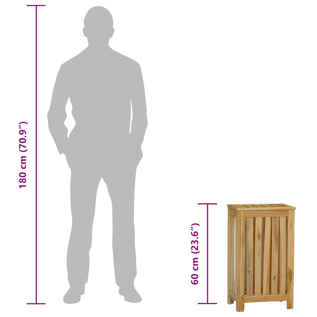 Cesto del Bucato 35x25x60 cm in Legno Massello di Teak
