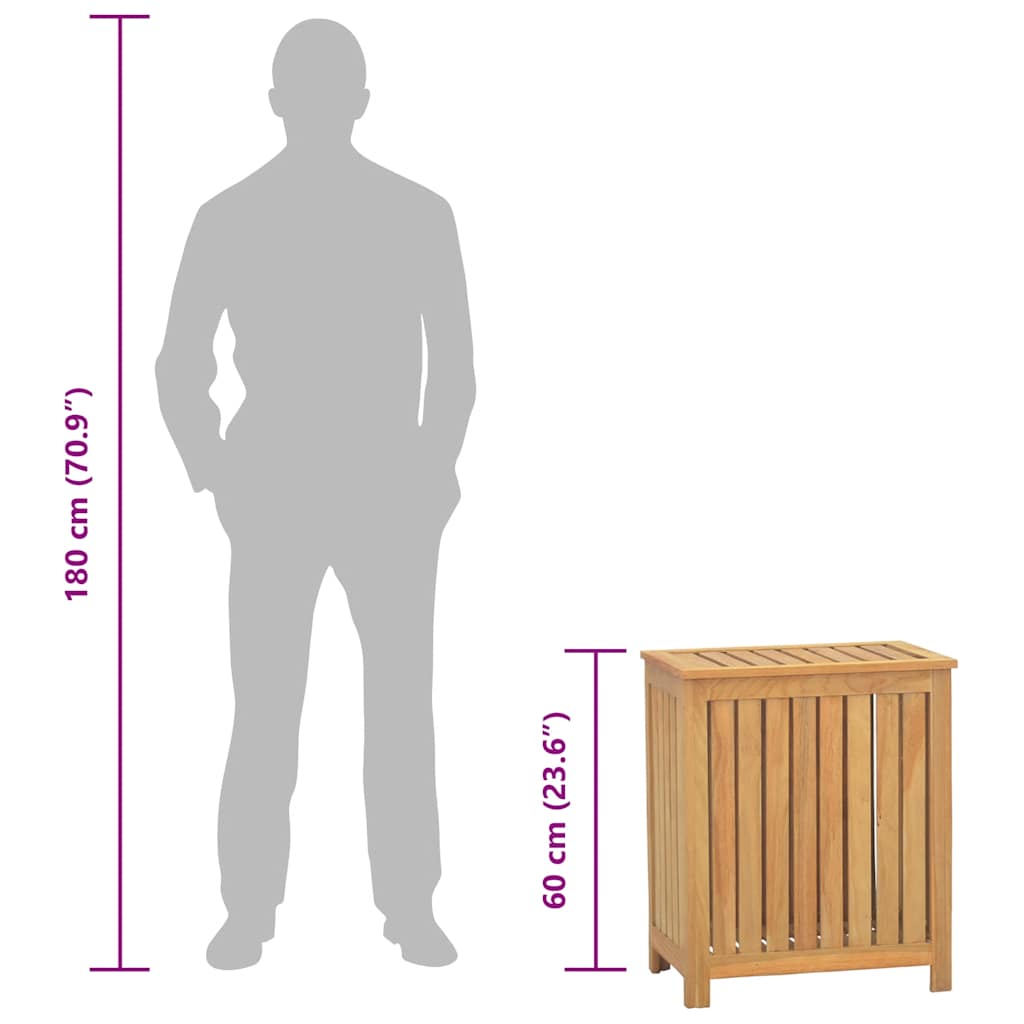 Cesto del Bucato 50x35x60 cm in Legno Massello di Teak