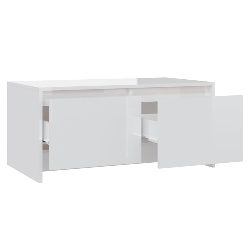 Tavolino da Salotto Bianco Lucido 90x50x41,5 cm in Truciolato
