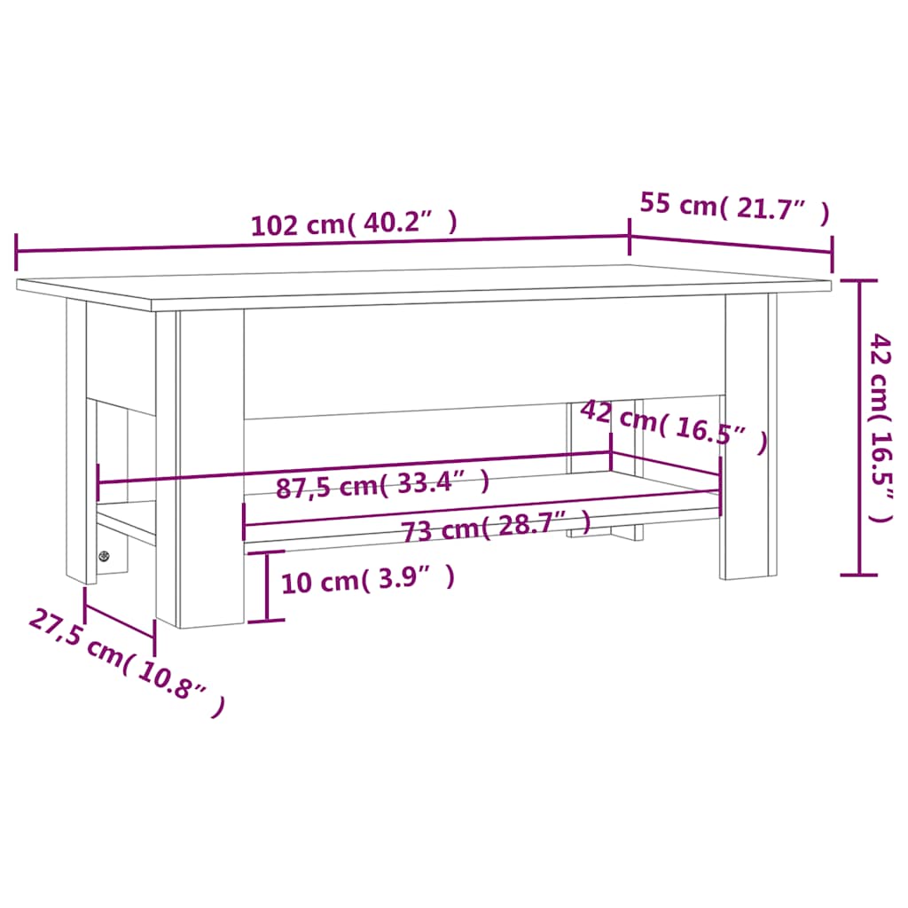 Tavolino da Salotto Nero 102x55x42 cm in Truciolato
