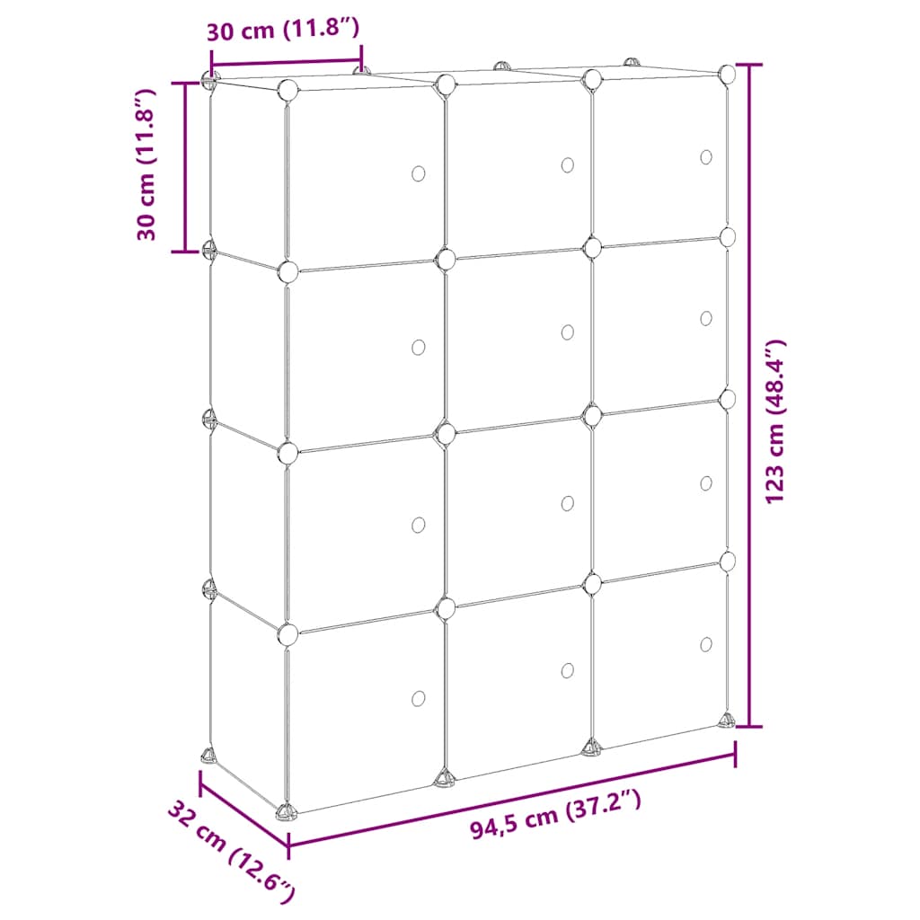 Contenitore a Cubo con 12 Cubi e Ante Trasparente PP