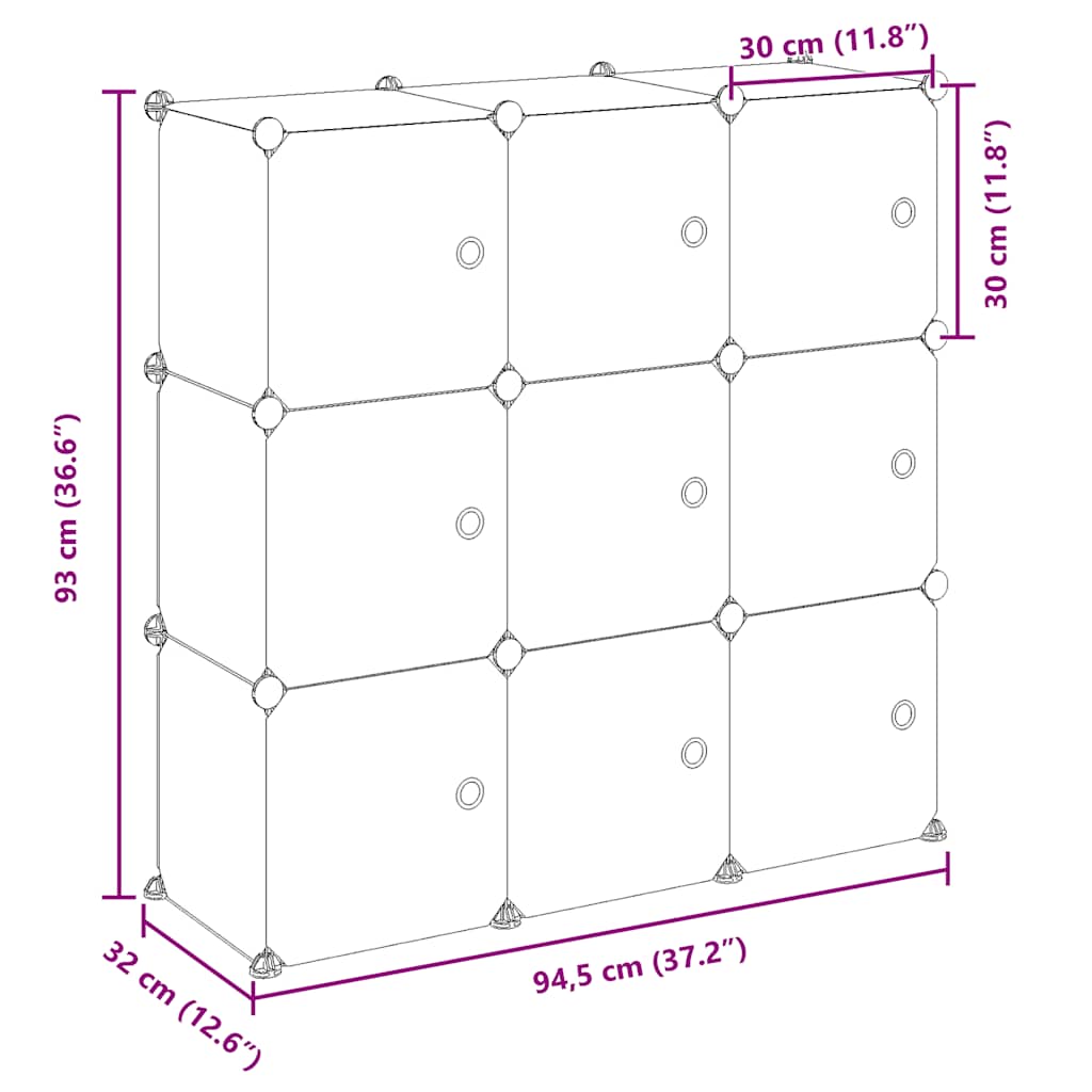 Contenitore a Cubo con 9 Cubi e Ante Trasparente PP