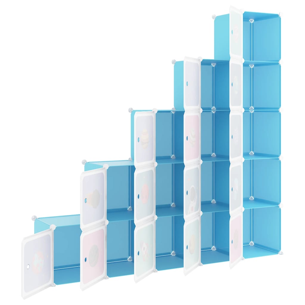 Scaffale Portaoggetti per Bambini con 15 Cubi Blu in PP