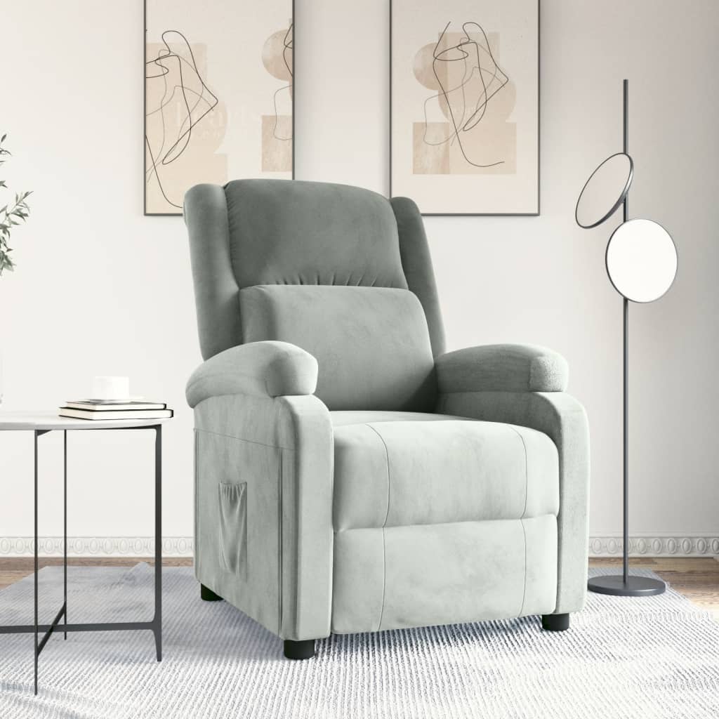 Poltrona Reclinabile Grigio Chiaro in Velluto