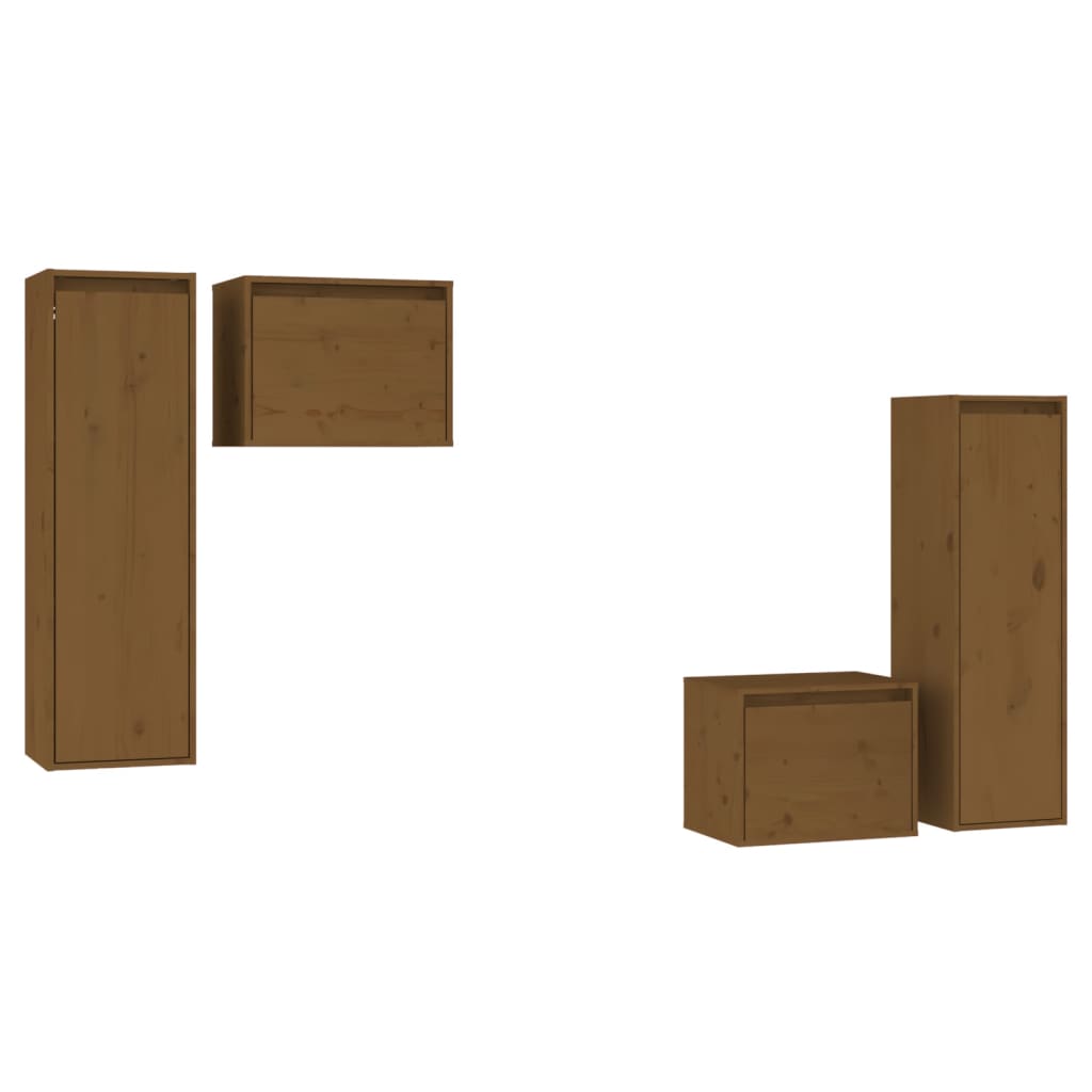 Mobili Porta TV 4 pz ambra in Legno Massello di Pino