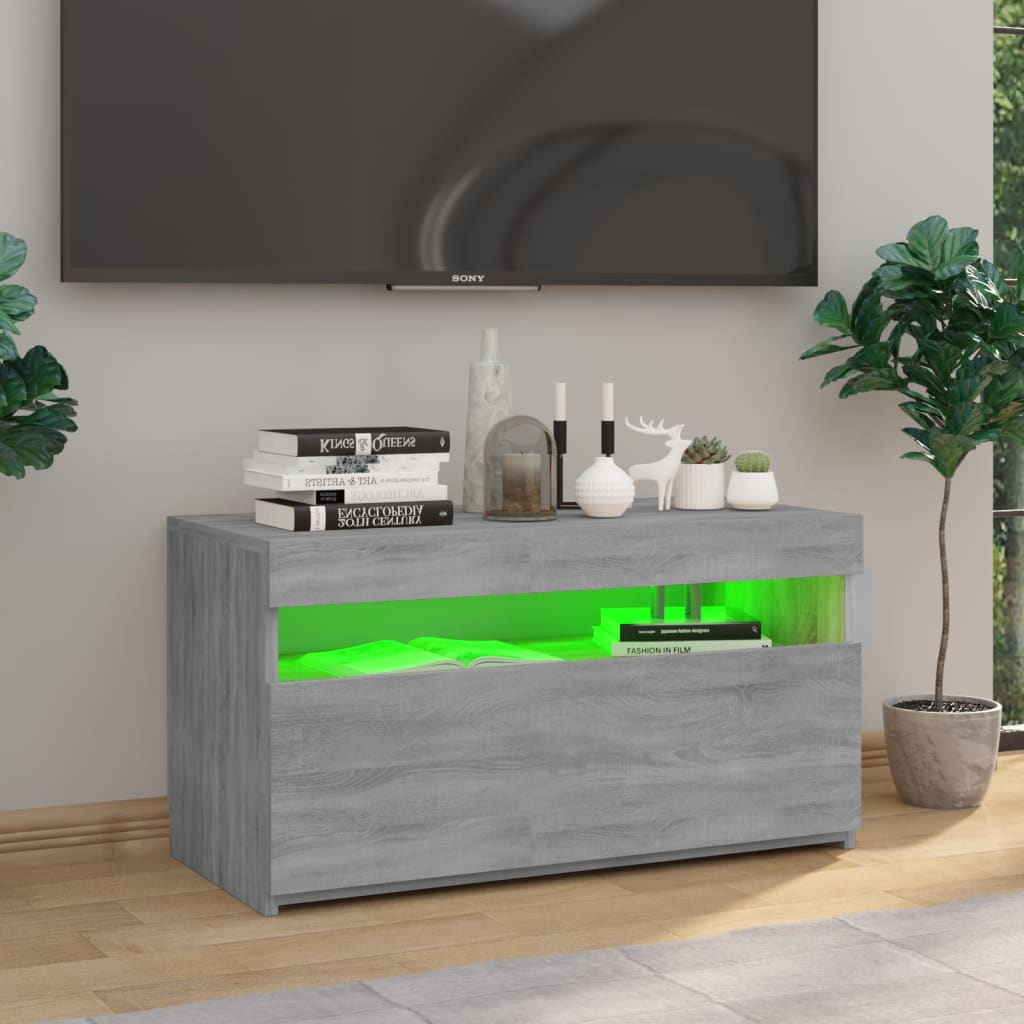 Mobile Porta TV con Luci LED Grigio Sonoma 75x35x40 cm