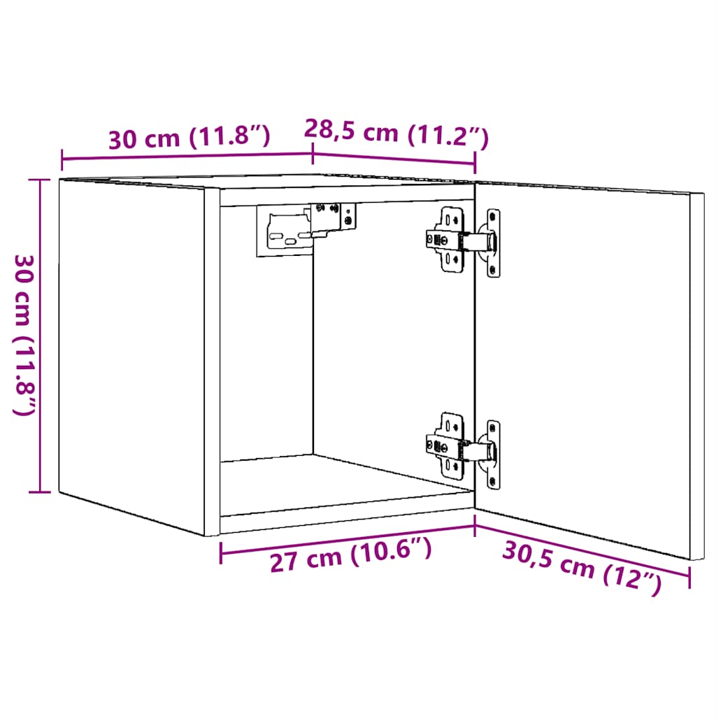 Armadietti TV Montati a Parete Grigio Sonoma 30,5x30x30 cm