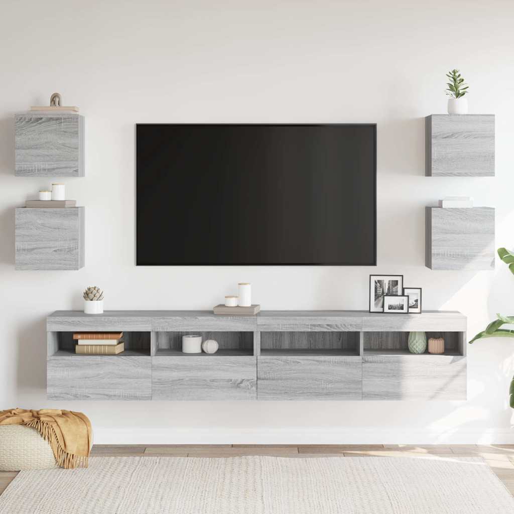 Armadietti TV Montati a Parete 4 pz Grigio Sonoma 30,5x30x30 cm