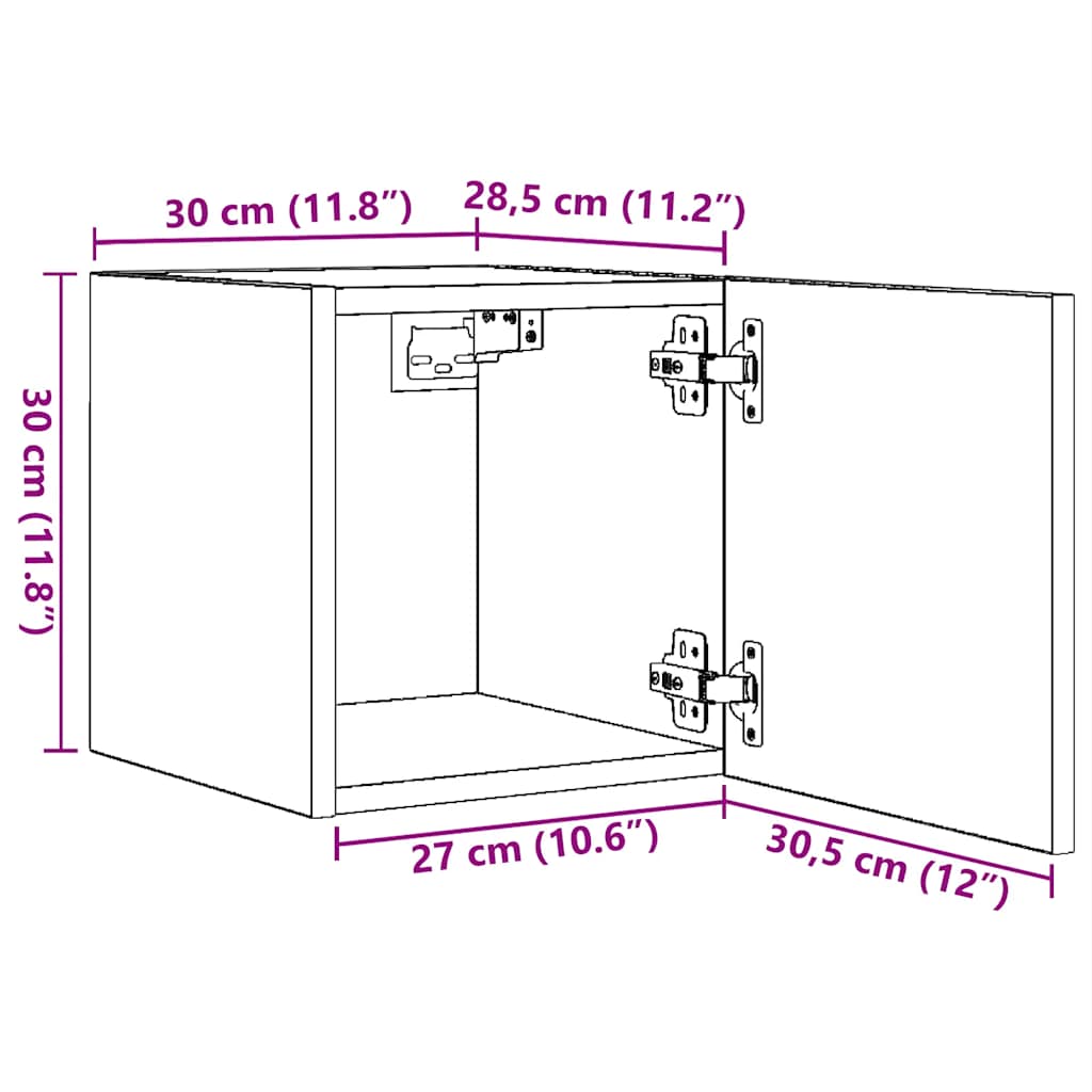 Armadietti TV Montati a Parete 4 pz Grigio Sonoma 30,5x30x30 cm