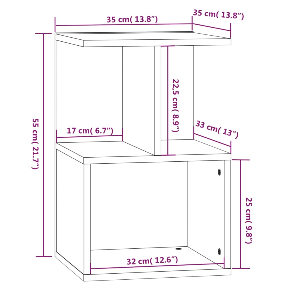 Comodino Rovere Fumo 35x35x55 cm in Legno Multistrato