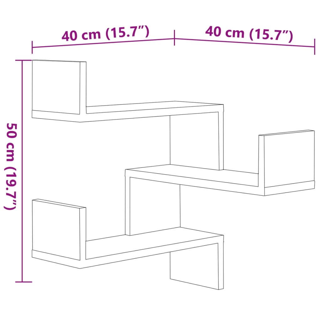 Scaffale Parete Angolo Rovere Anticato 40x40x50cm Multistrato