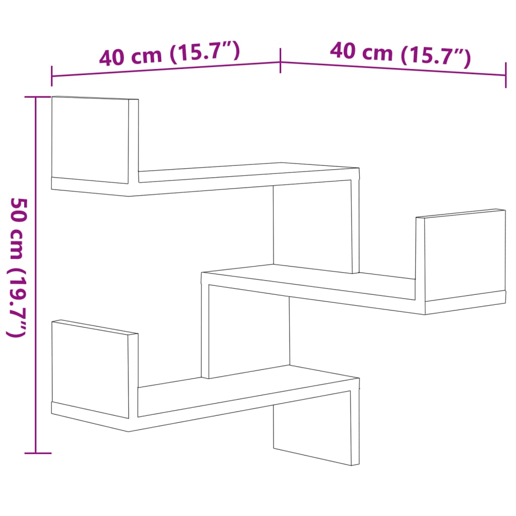 Scaffale Parete Angolo 2pz Grigio Sonoma 40x40x50cm Multistrato