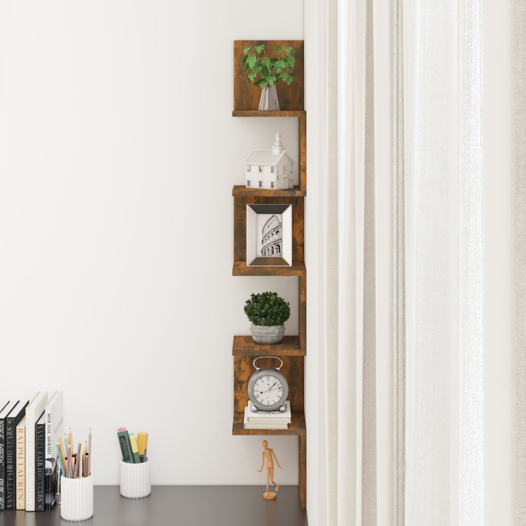 Mensola Muro Angolo Rovere Fumo 20x20x127,5cm Truciolato
