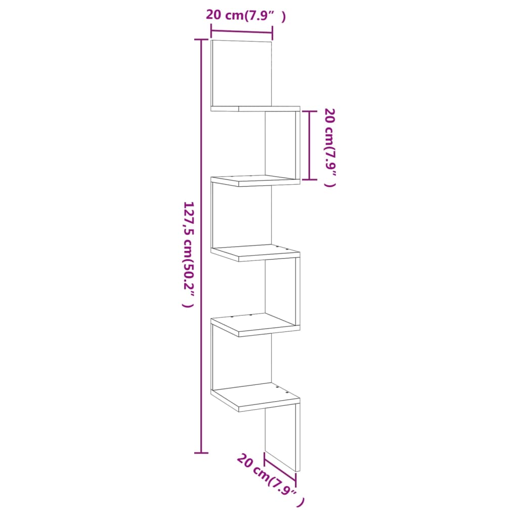 Mensola Muro Angolo Rovere Fumo 20x20x127,5cm Truciolato