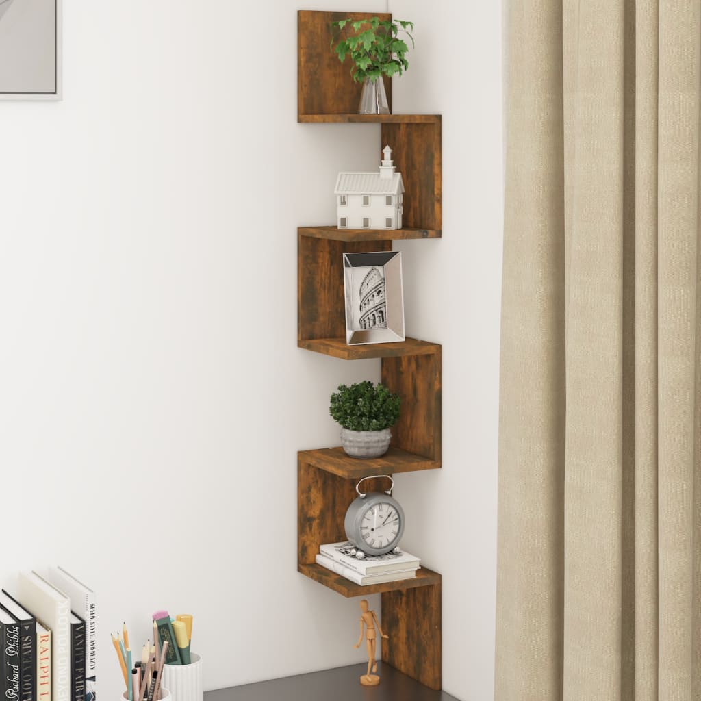 Mensola Muro Angolo Rovere Fumo 20x20x127,5cm Truciolato