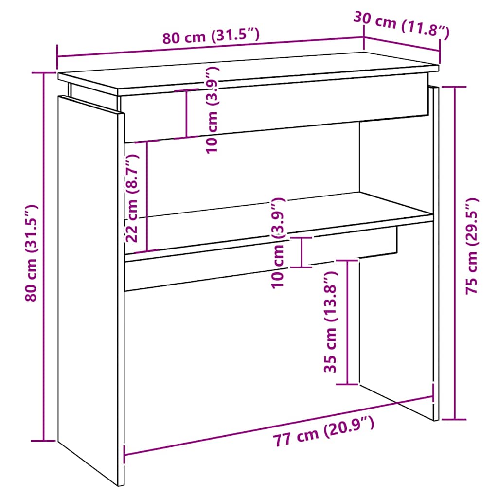 Tavolino Consolle Grigio Sonoma 80x30x80 cm Legno Multistrato