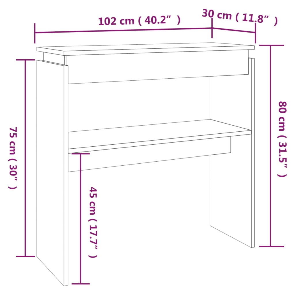Tavolino Consolle Rovere Fumo 102x30x80 cm in Legno Multistrato