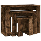 Tavolini Impilabili 3 pz Rovere Fumo in Legno Multistrato