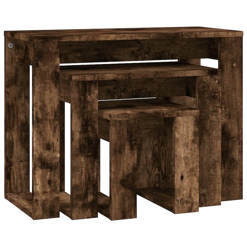 Tavolini Impilabili 3 pz Rovere Fumo in Legno Multistrato