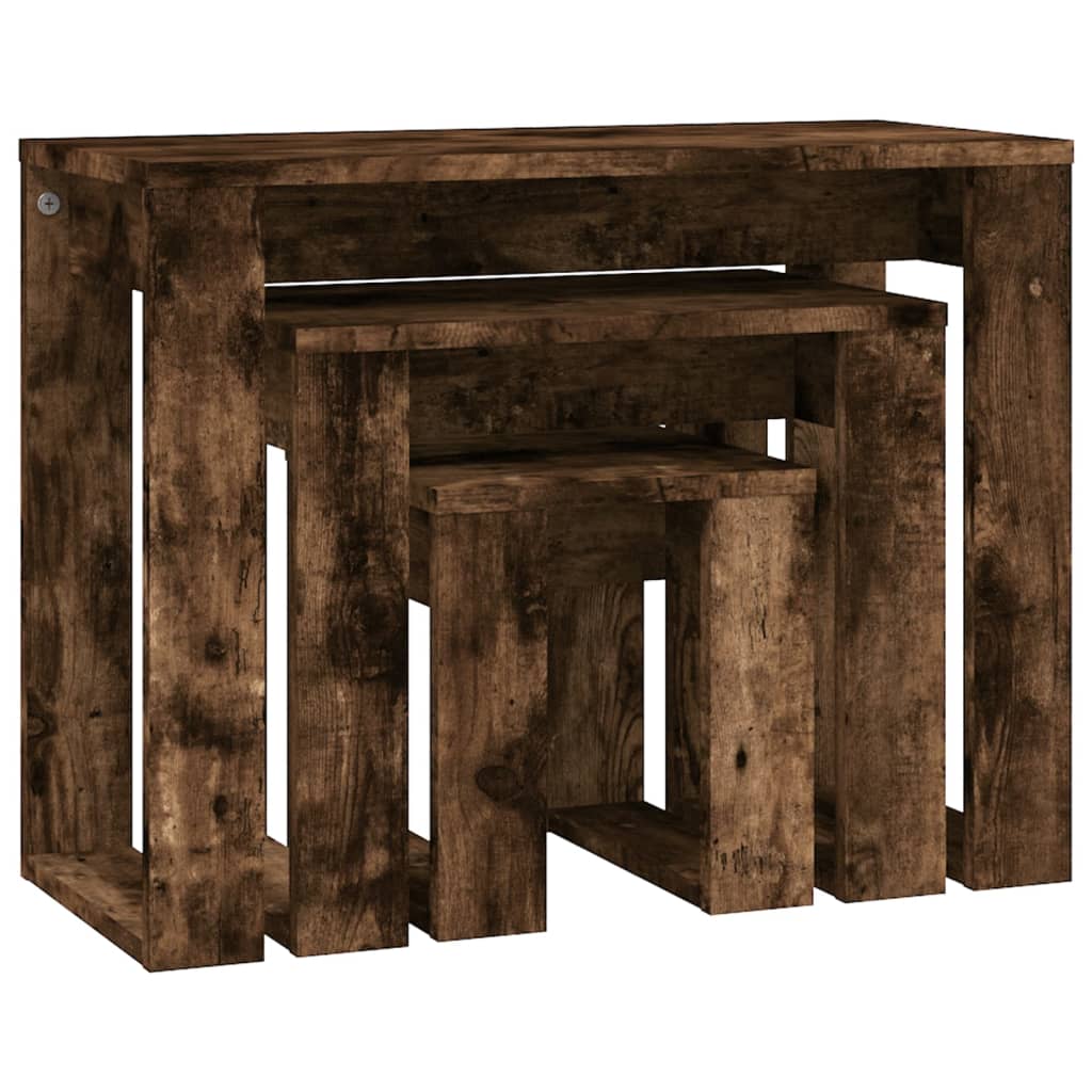 Tavolini Impilabili 3 pz Rovere Fumo in Legno Multistrato