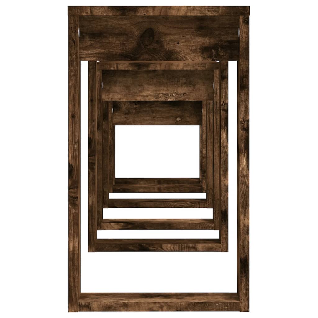 Tavolini Impilabili 3 pz Rovere Fumo in Legno Multistrato