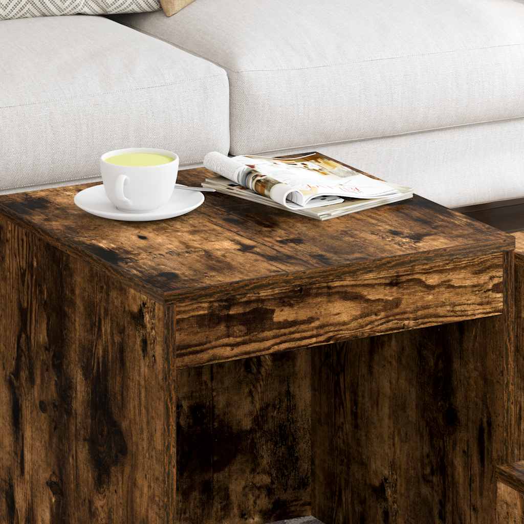 Tavolini Impilabili 3 pz Rovere Fumo in Legno Multistrato