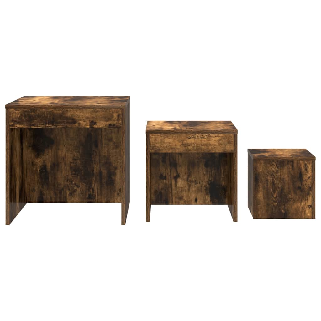 Tavolini Impilabili 3 pz Rovere Fumo in Legno Multistrato