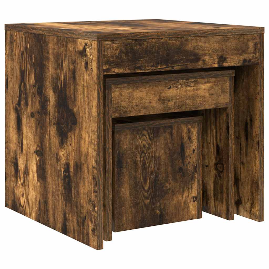 Tavolini Impilabili 3 pz Rovere Fumo in Legno Multistrato