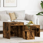 Tavolini Impilabili 3 pz Rovere Fumo in Legno Multistrato