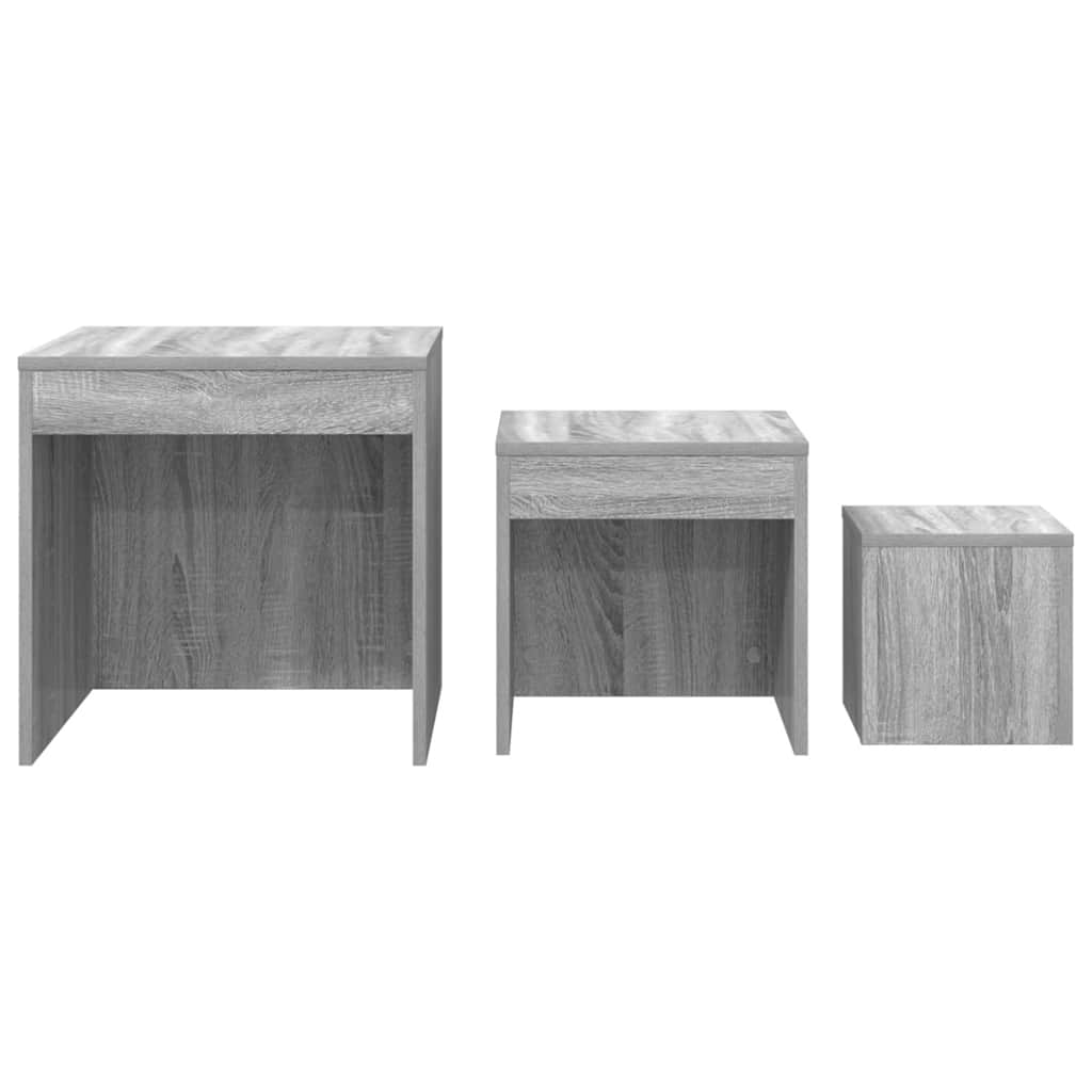 Tavolini Impilabili 3 pz Grigio Sonoma in Legno Multistrato