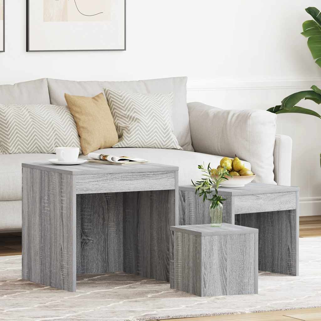 Tavolini Impilabili 3 pz Grigio Sonoma in Legno Multistrato