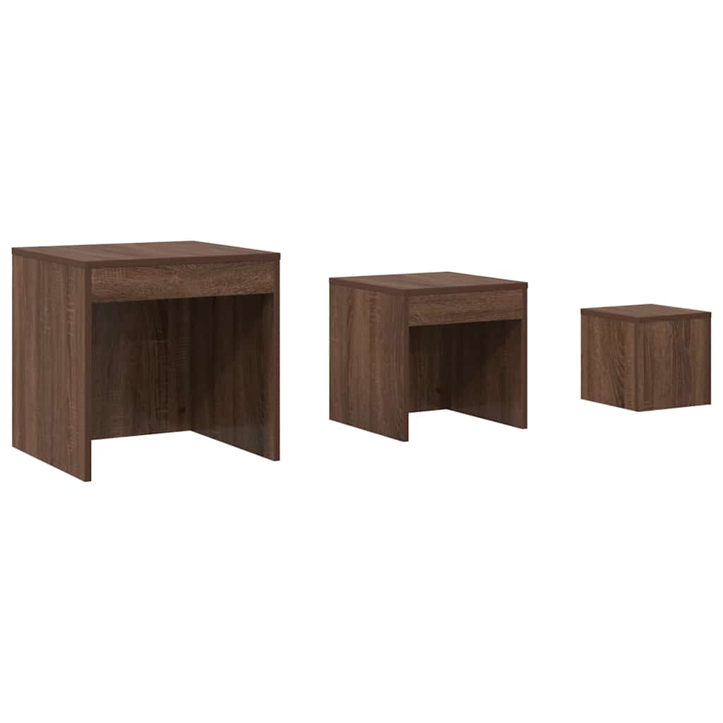 Tavolini Impilabili 3 pz Rovere Marrone in Legno Multistrato