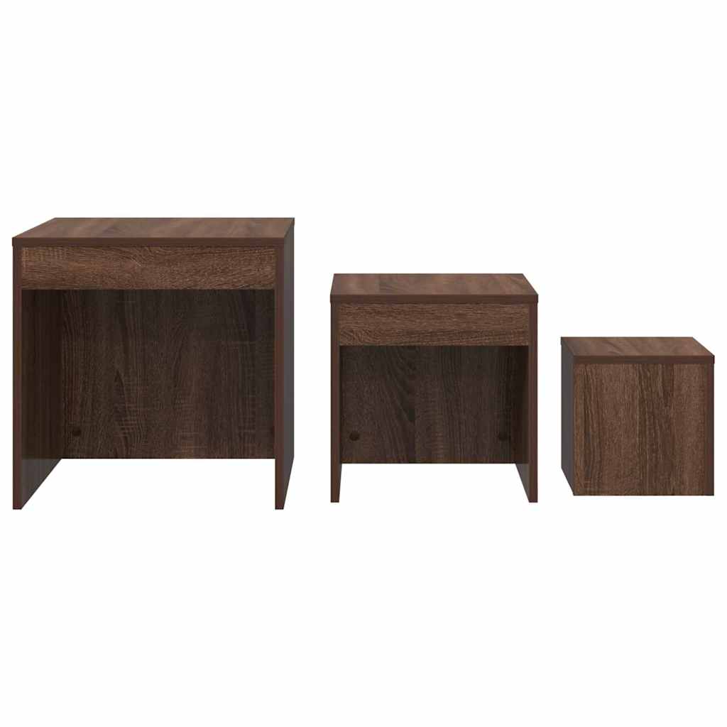 Tavolini Impilabili 3 pz Rovere Marrone in Legno Multistrato