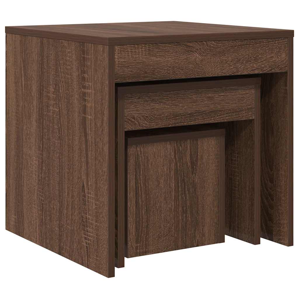 Tavolini Impilabili 3 pz Rovere Marrone in Legno Multistrato