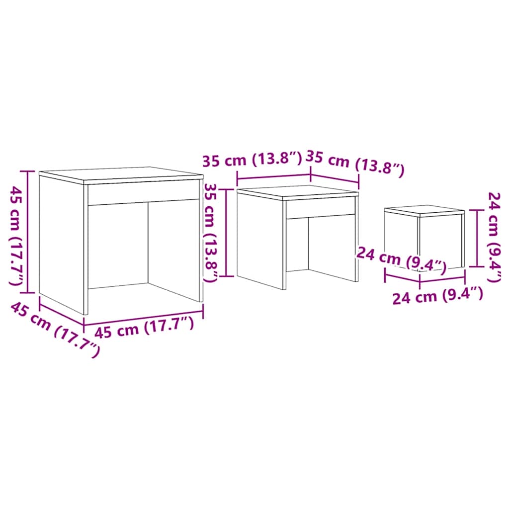 Tavolini Impilabili 3 pz Rovere Marrone in Legno Multistrato