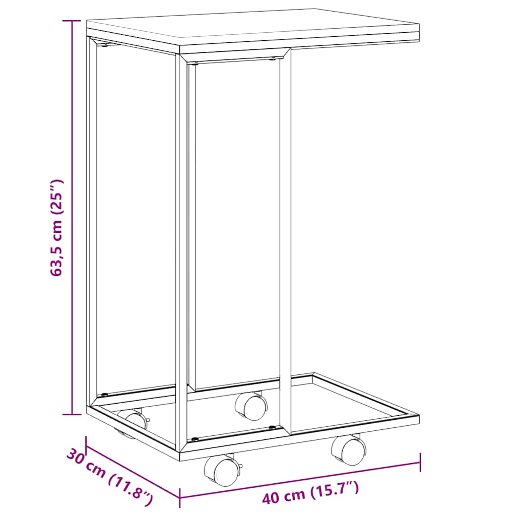 Tavolino con Ruote Nero 40x30x63,5cm in Legno Ingegnerizzato