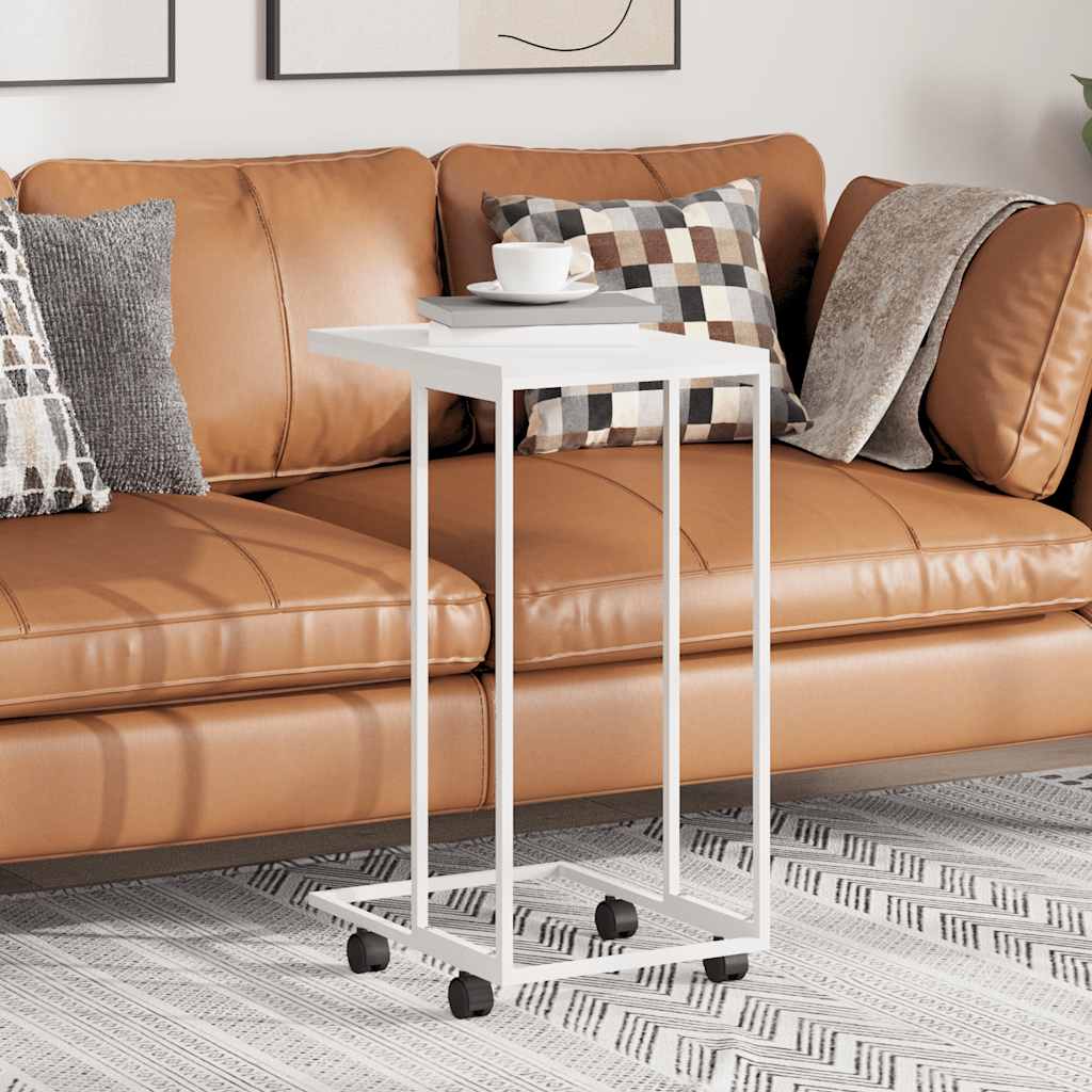 Tavolino con Ruote Bianco 40x30x63,5cm in Legno Multistrato