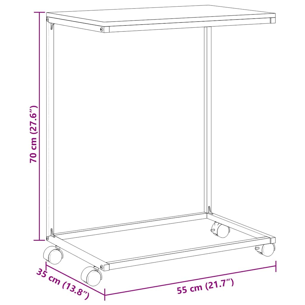Tavolino con Ruote Nero 55x35x70 cm in Legno Multistrato