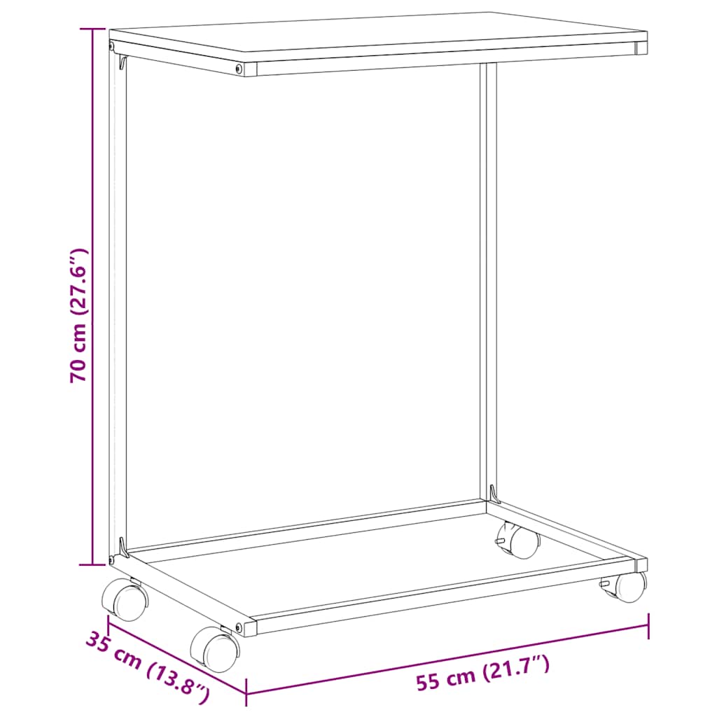 Tavolino con Ruote Bianco 55x35x70 cm in Legno Multistrato