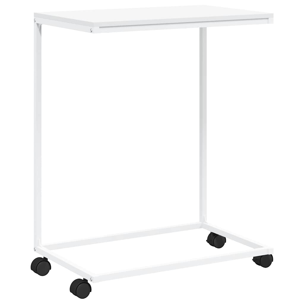 Tavolino con Ruote Bianco 55x35x70 cm in Legno Multistrato