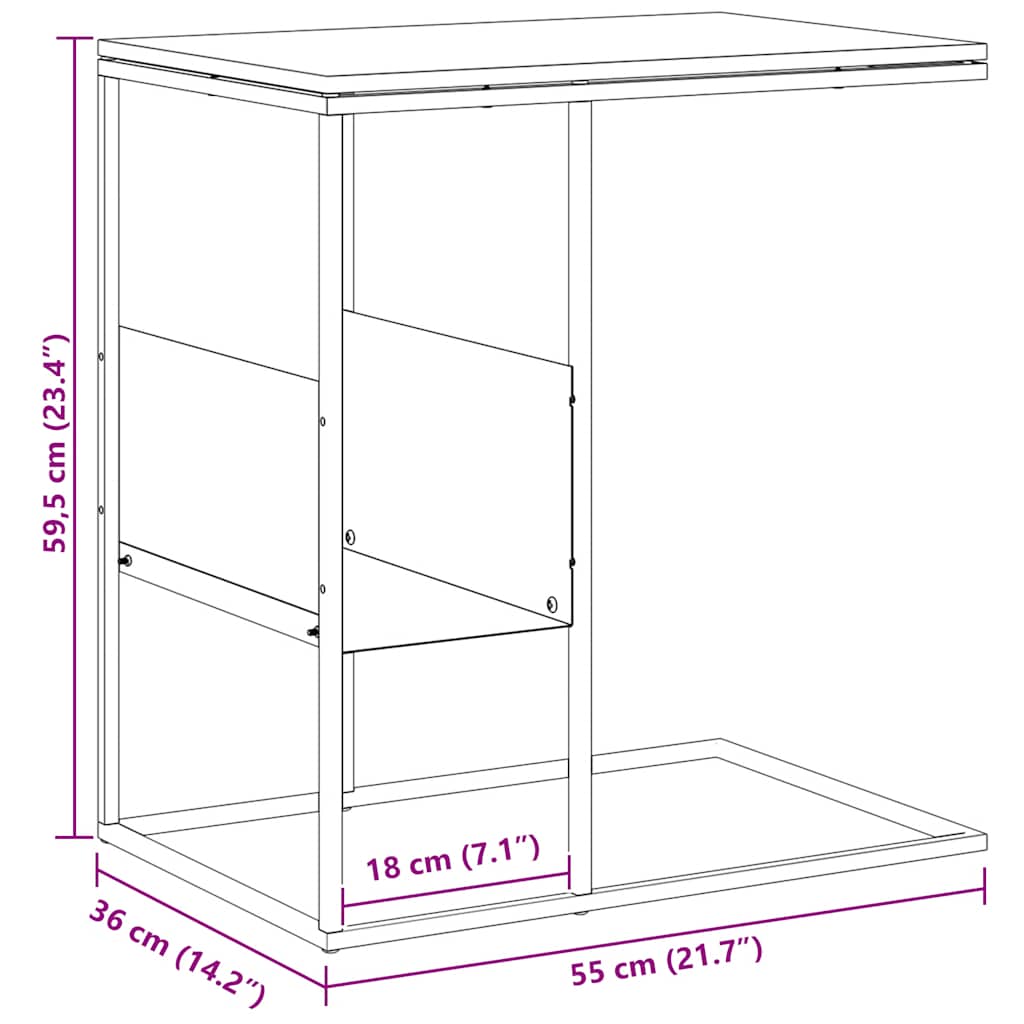 Tavolino Nero 55x36x59,5 cm Legno Multistrato