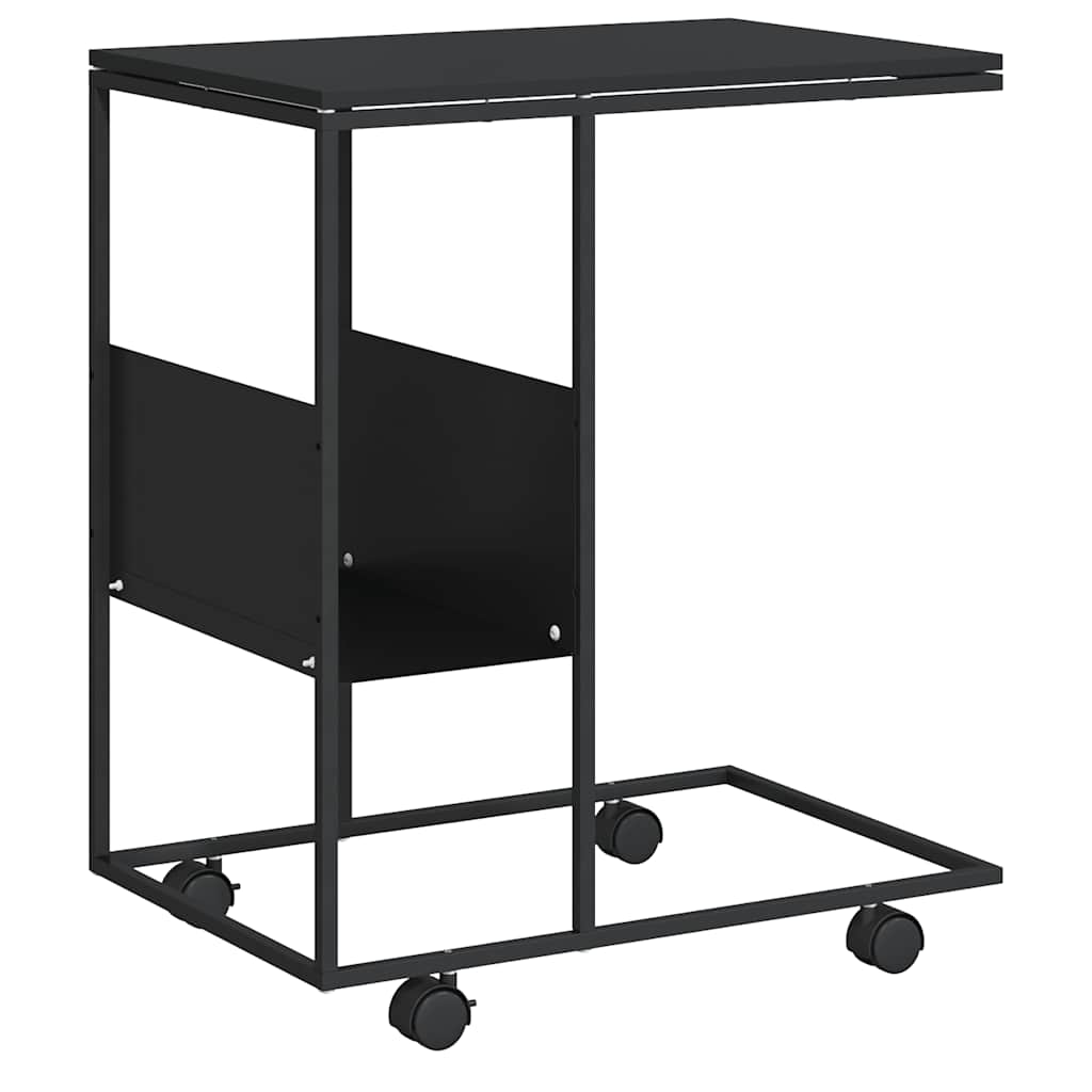 Tavolino con Ruote Nero 55x36x63,5 cm in Legno Multistrato
