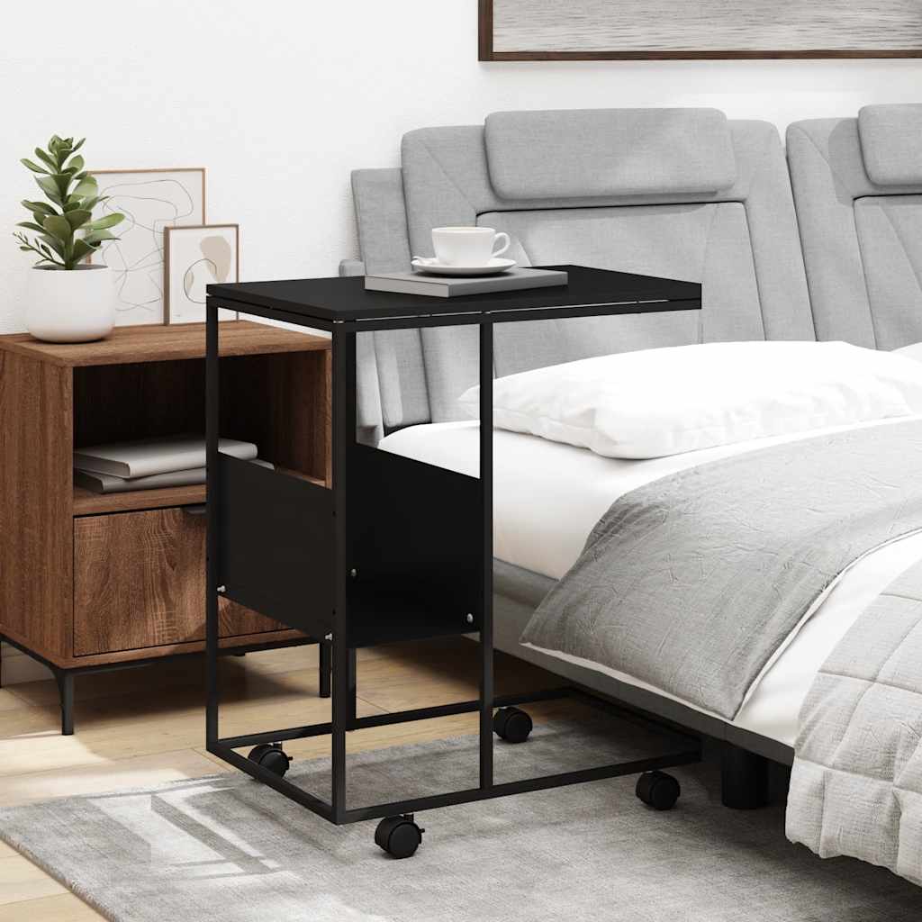 Tavolino con Ruote Nero 55x36x63,5 cm in Legno Multistrato