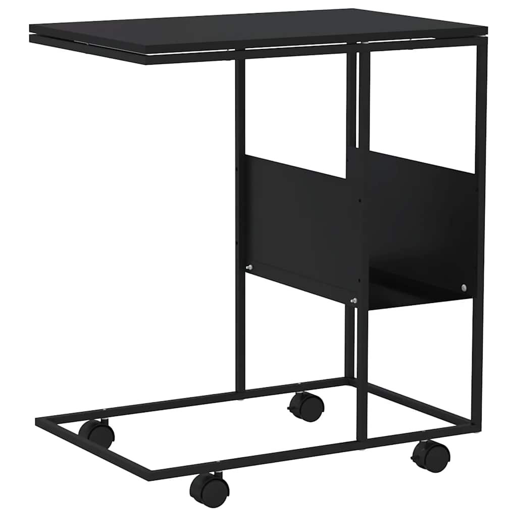Tavolino con Ruote Nero 55x36x63,5 cm in Legno Multistrato