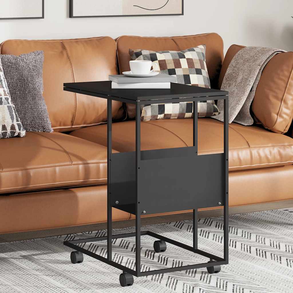 Tavolino con Ruote Nero 55x36x63,5 cm in Legno Multistrato