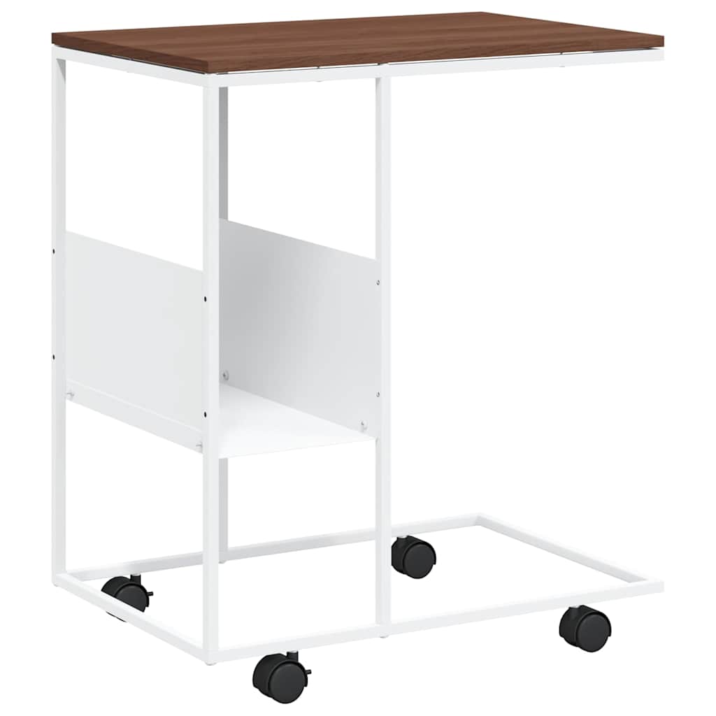 Tavolino con Ruote Bianco 55x36x63,5cm in Legno Multistrato