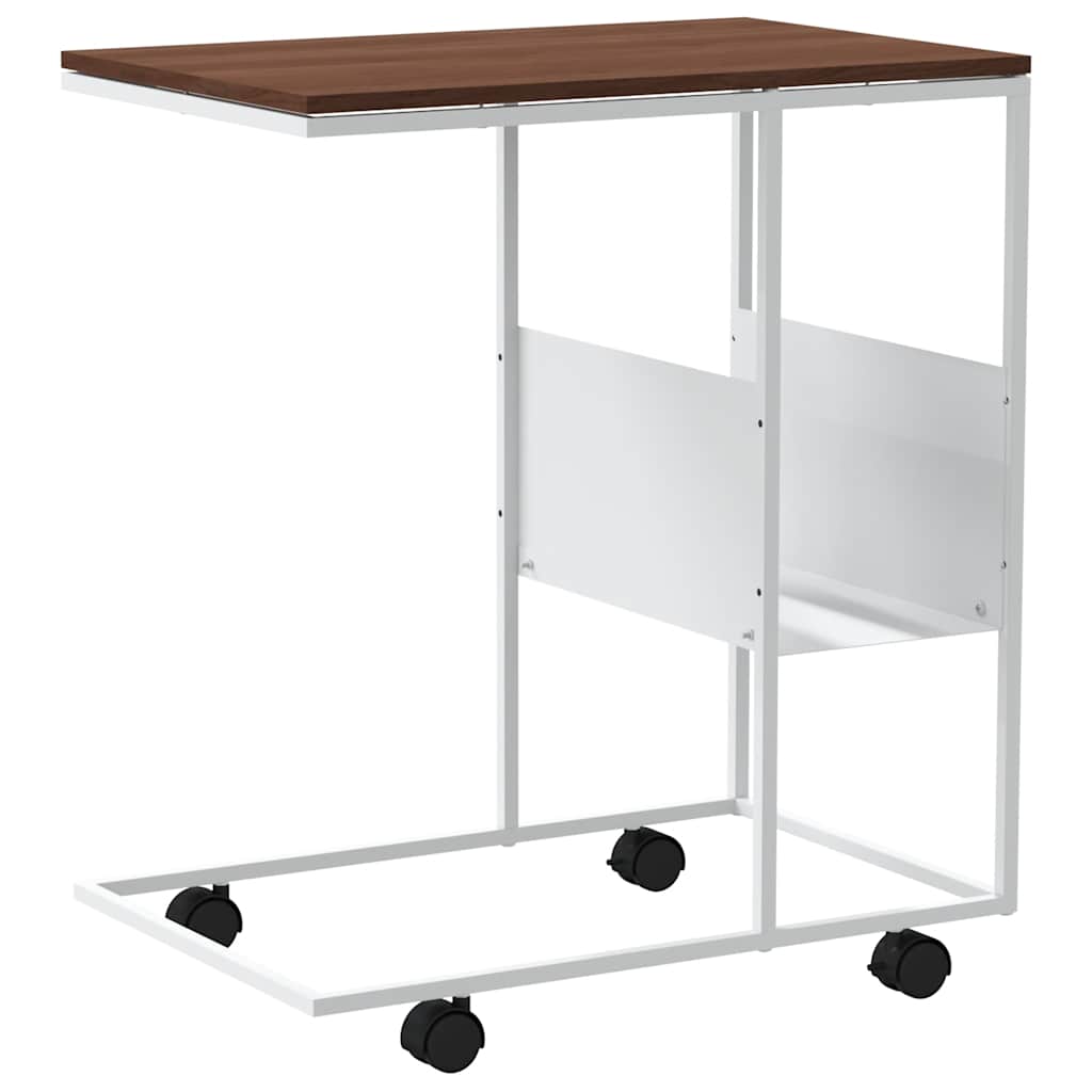 Tavolino con Ruote Bianco 55x36x63,5cm in Legno Multistrato