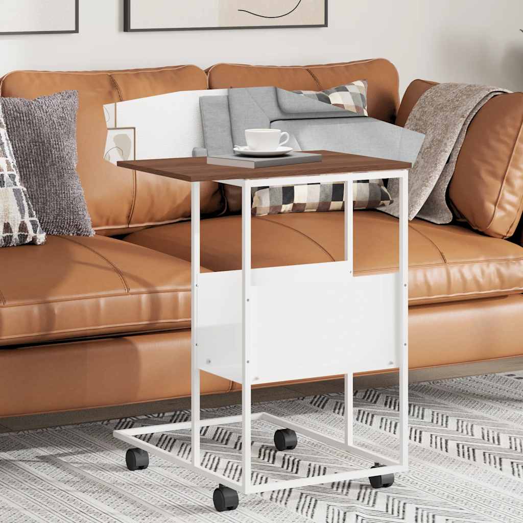 Tavolino con Ruote Bianco 55x36x63,5cm in Legno Multistrato