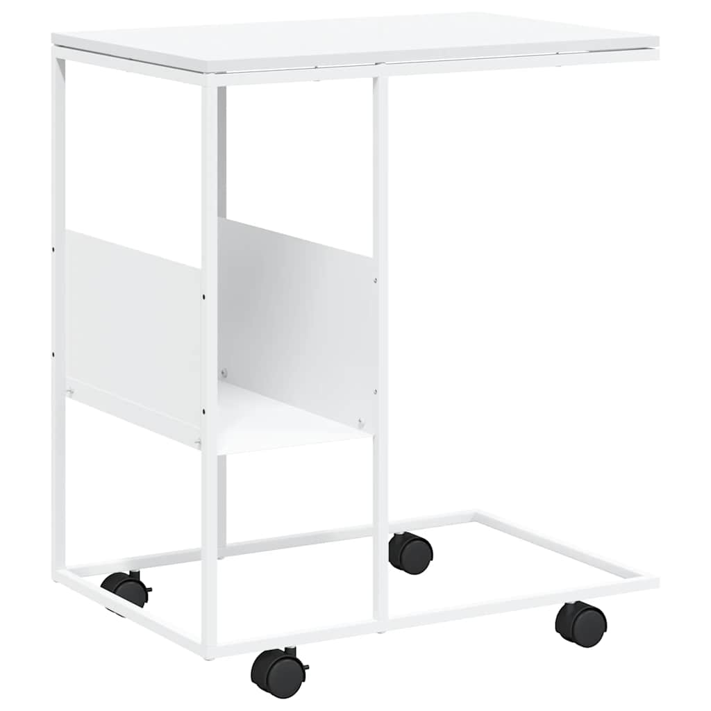 Tavolino con Ruote Bianco 55x36x63,5cm in Legno Multistrato