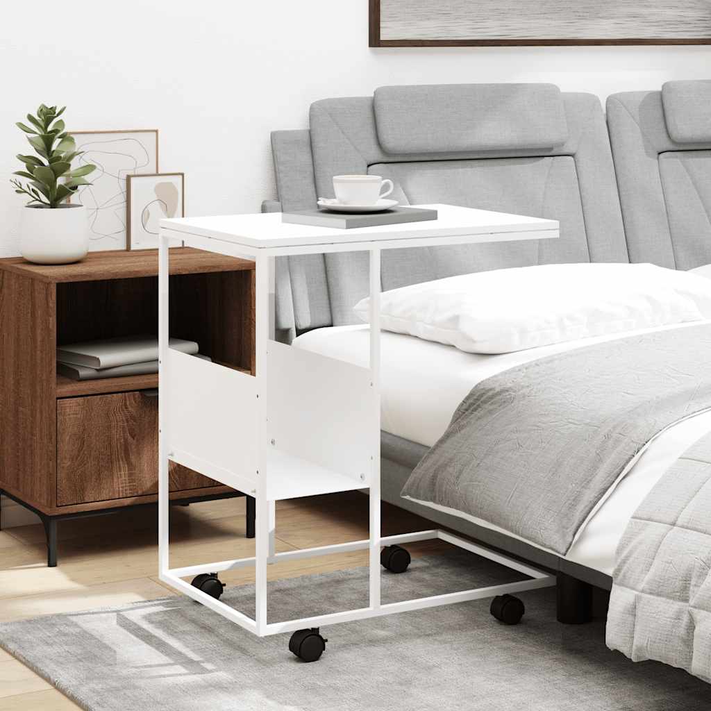 Tavolino con Ruote Bianco 55x36x63,5cm in Legno Multistrato